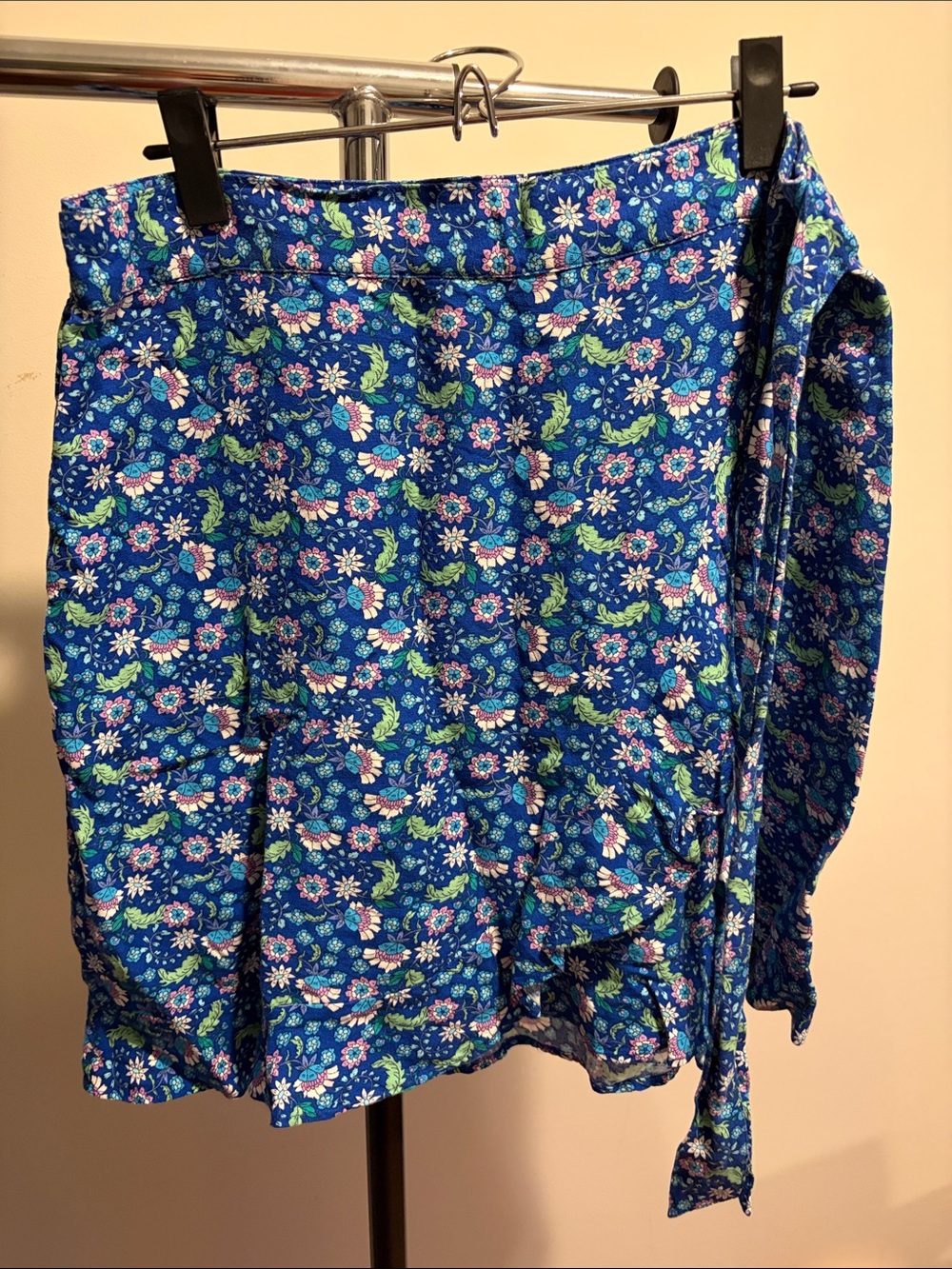 LOFT Blue Floral Tie-Waist Faux Wrap Miniskirt